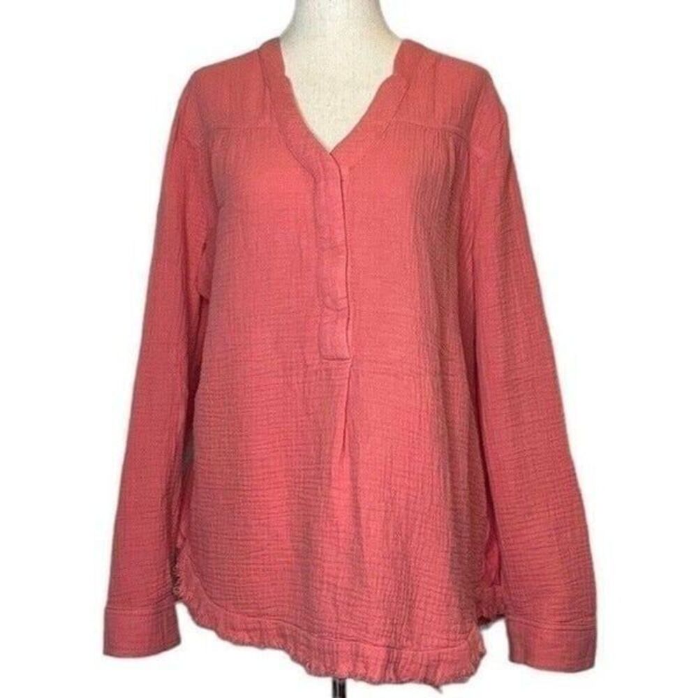 Marled Essentials XLARGE Coral Button henley oversized cotton tunic